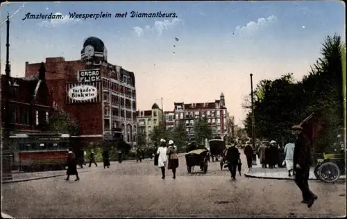 Ak Amsterdam Nordholland Niederlande, Weesperplein met Diamantbeurs