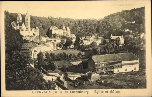 Ak Clervaux Clerf Luxembourg, Kirche und Schloss