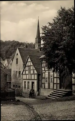 Ak Oderberg in der Mark, Malerwinkel, Fachwerkhäuser, Kirchturm