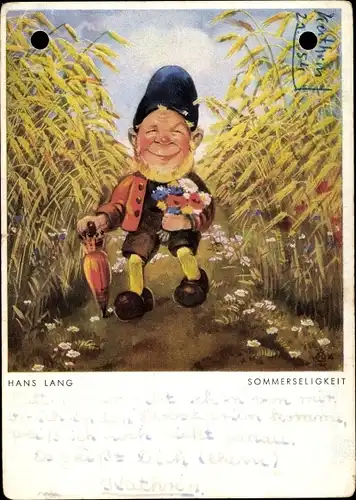 Künstler Ak Lang, Hans, Sommerseligkeit, Zwerg, Spaziergang durch ein Kornfeld