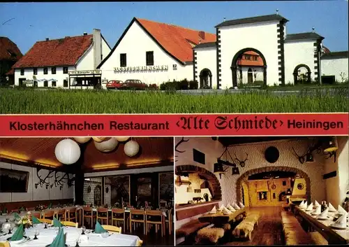 Ak Heiningen am Oderwald, Klosterhähnchen Restaurant Alte Schmiede, Außenansicht, Innenansichten