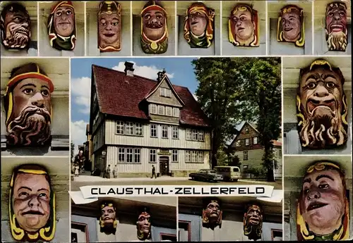 Ak Clausthal Zellerfeld im Oberharz, Bergapotheke, bekannt als Fratzenapotheke, Masken