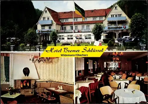 Ak Wildemann Clausthal Zellerfeld im Oberharz, Hotel Bremer Schlüssel, Außenansicht, Innenansichten