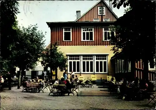 Ak Clausthal Zellerfeld im Oberharz, Hotel u. Pension Untermühle, Terrasse, Gäste