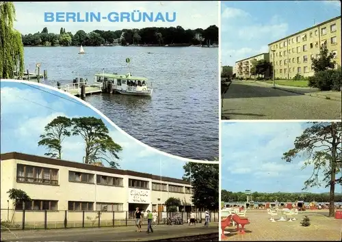 Ak Berlin Köpenick Grünau, Anlegestelle der Fähre nach Wendenschloss, Strandbad, Terrasse