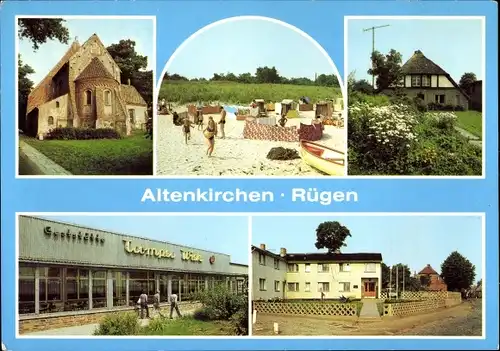 Ak Altenkirchen auf Rügen, Älteste Kirche, Altes Fischerhaus, Gaststätte Tromper Wieck, Ferienheim