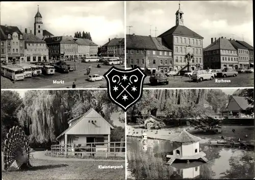 Ak Bischofswerda in Sachsen, Markt, Rathaus, Kleintierpark, Wappen, Teich