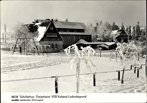 Ak Schellerhau Altenberg im Erzgebirge, Ferienheim VEB Kelterei Lockwitzgrund, Winteransicht