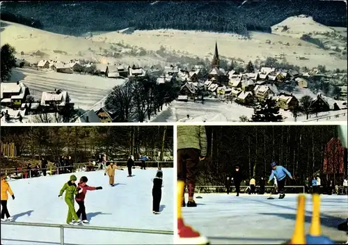 Ak Baiersbronn im Schwarzwald, Winterpanorama, Wintersport, Schlittschuhlaufen