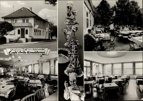Ak Zell im Odenwald Bad König Odenwald Hessen, Konditorei u. Cafe Orth, Terrasse, Außen, Innen