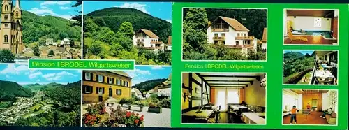 Klapp Ak Wilgartswiesen in der Pfalz, Pension Brödel, Ortspanorama