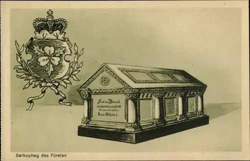 Ak Friedrichsruh Aumühle im Herzogtum Lauenburg, Sarkophag des Fürsten Bismarck, Wappen