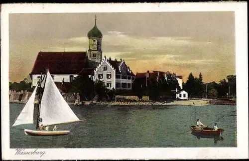 Ak Wasserburg am Bodensee Schwaben, Kirche, Boote