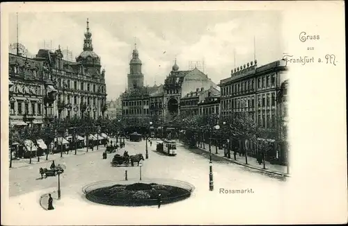 Ak Frankfurt am Main, Rossmarkt, Straßenbahnen, Pferdekutschen