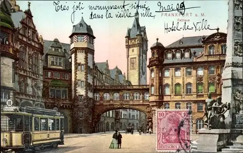 Ak Frankfurt am Main, Platz vor dem Rathaus, Straßenbahn Linie 18