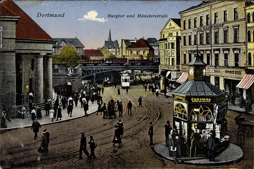 Ak Dortmund im Ruhrgebiet, Burgtor, Münsterstraße, Hotel Kaiserhof, Kiosk