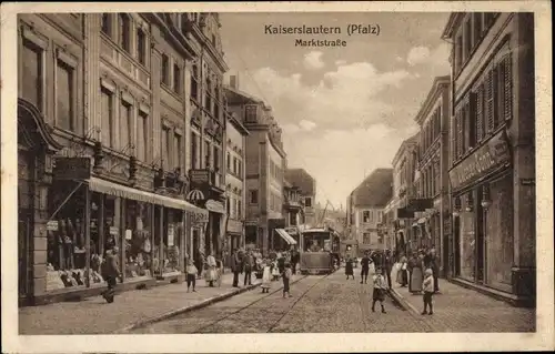 Ak Kaiserslautern in Rheinland Pfalz, Marktstraße, Geschäft H. Litzius, J. Weber & Sohn, Straßenbahn