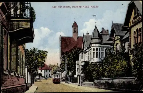 Ak Bad Dürkheim am Pfälzerwald, Blick in die Mannheimer Straße, Straßenbahn