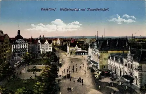 Ak Düsseldorf am Rhein, Wilhelmplatz mit Hauptbahnhof, Panorama