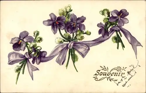 Präge Litho Souvenir, Veilchen, Schleifen