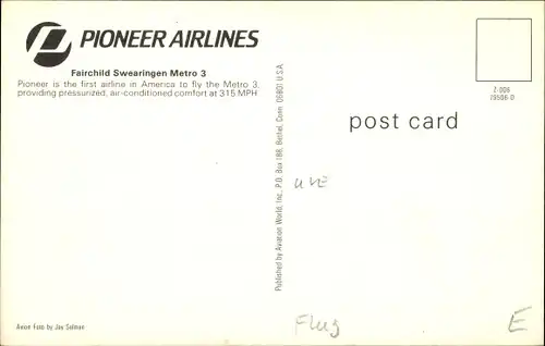 Ak Passagierflugzeug, Pioneer Airlines, Fairchild Swearingen Metro 3