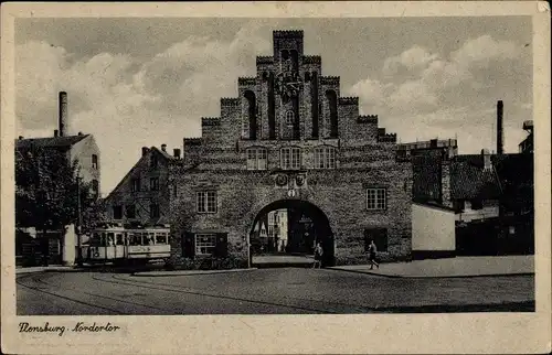 Ak Flensburg in Schleswig Holstein, Nordertor, Straßenbahn