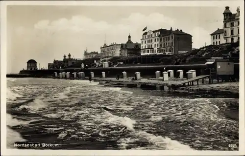 Ak Nordseebad Borkum in Ostfriesland, Strand, Hotels