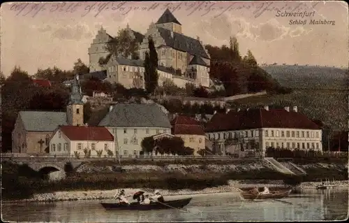 Ak Schweinfurt in Unterfranken Bayern, Schloss Mainberg, Ruderboote