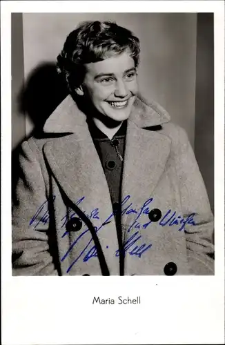 Ak Schauspielerin Maria Schell, Portrait im Mantel