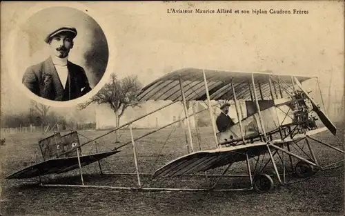 Ak Aviation, L'Aviateur Maurice Allard et son biplan Caudron Freres