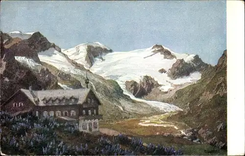 Künstler Ak Salzburg, Hotel Moserboden, Kapruner Tal, Blick gegen Karlinger
