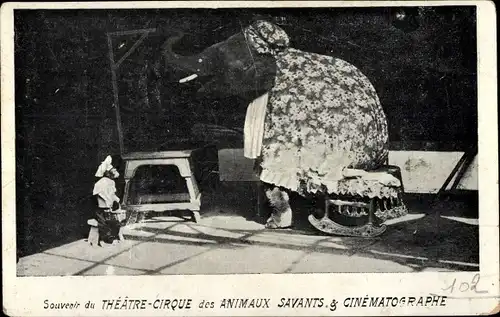 Ak Souvenir du Theatre-Cirque des Animaux Savants, Cinematographe, Elefant, Affe, Zirkus