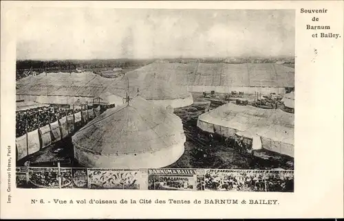 Ak Souvenir de Barnum et Bailey, Vue a vol d'oiseau de la Cite des Tentes, Zirkus