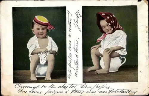 Ak Kinder auf dem Töpfchen, Toilettenhumor