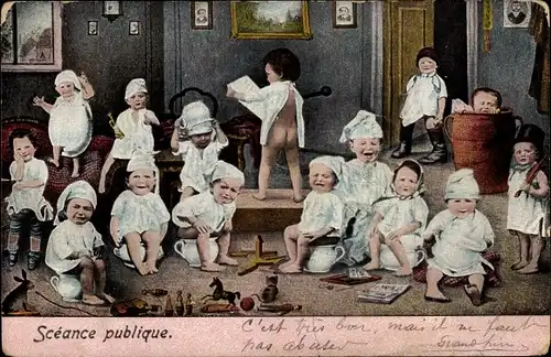 Ak Öffentliche Sitzung, Kleinkinder auf Nachttöpfen
