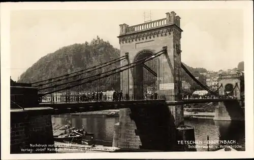 Ak Podmokly Bodenbach Děčín Tetschen an der Elbe Region Aussig, Schäferwand, Kettenbrücke