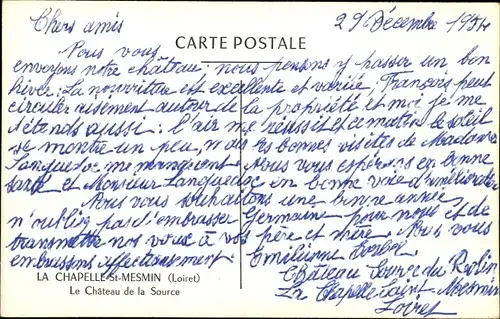 Ak La Chapelle Saint Mesmin Loiret, Le Château de la Source