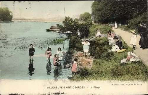 Ak Villeneuve Saint Georges Val de Marne, La Plage, enfants