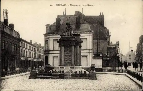 Ak Roubaix Nord, Monument Jules Guesde