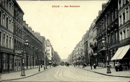 Ak Lille Nord, Rue Nationale, Straßenbahn