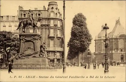 Ak Lille Nord, Boulevard de la Liberte, Statue du General Faidherbe