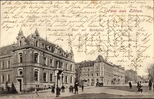 Ak Zittau in Sachsen, Post mit Reichshof