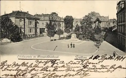 Ak Zittau in Sachsen, Ottokar-Platz mit Bismarck-Denkmal