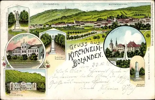 Litho Kirchheimbolanden in der Pfalz, Schloss, Donnersberg, Schiller Denkmal, Stift