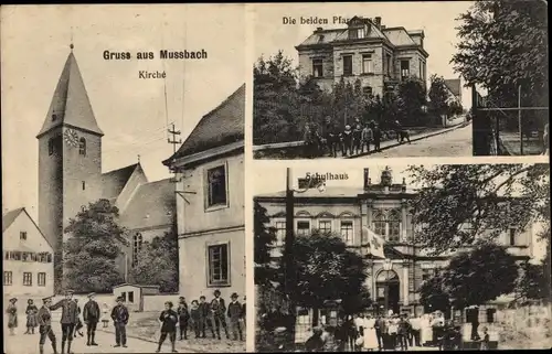 Ak Mußbach Neustadt an der Weinstraße, Pfarrhäuser, Schule, Kirche