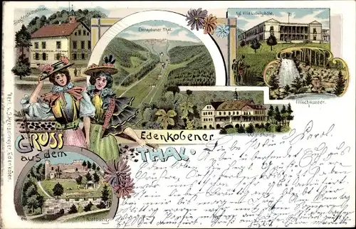 Litho Edenkoben an der Haardt Pfalz, Waldhaus, Villa Ludwigshöhe, Edenkobener Tal
