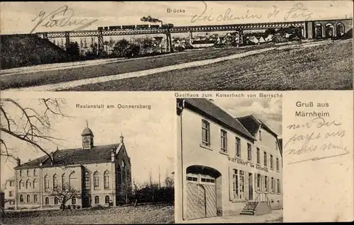Ak Marnheim Kirchheimbolanden, Eisenbahnbrücke, Realanstalt am Donnersberg, Gasthaus zum Kaisertisch