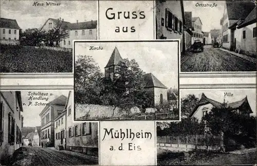 Ak Mühlheim an der Eis Obrigheim im Kreis Bad Dürkheim, Pfalz, Kirche, Haus Wittner, Ortsstraße