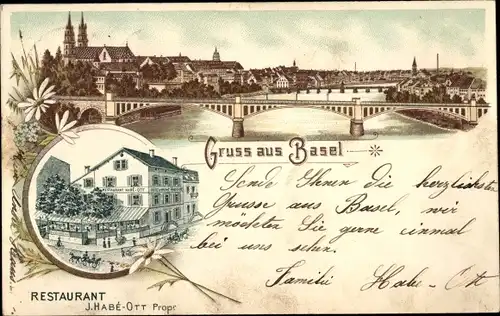 Litho Bâle Basel Stadt Schweiz, Restaurant, Blick auf den Ort