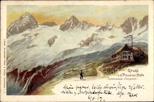 Künstler Ak Brandberg im Zillertal in Tirol, Zillergründl, Plauener Hütte